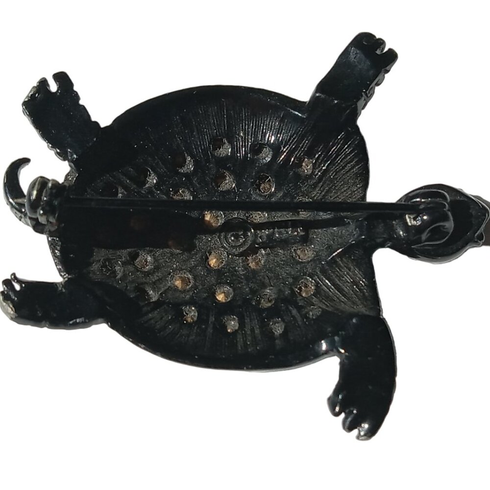 Vintage PELL Black Rhinestones Tortoise Turtle Brooch Pin RARE - Picture 6 of 15